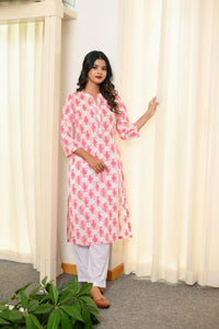 White Pink Diamond Long Kurta