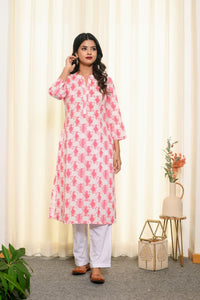 White Pink Diamond Long Kurta