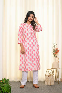 White Pink Diamond Long Kurta