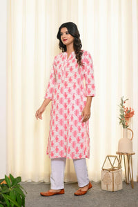 White Pink Diamond Long Kurta