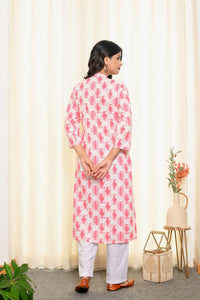 White Pink Diamond Long Kurta