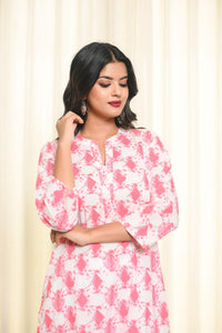 White Pink Diamond Long Kurta