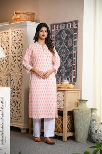 White Coral Booti Long Kurta