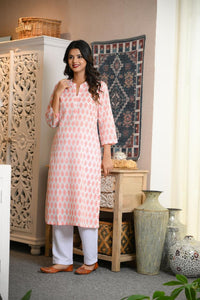 White Coral Booti Long Kurta