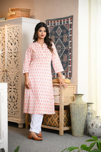 White Coral Booti Long Kurta