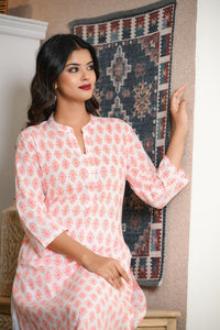 White Coral Booti Long Kurta