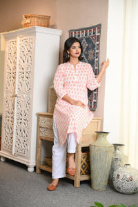 White Coral Booti Long Kurta