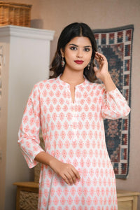 White Coral Booti Long Kurta