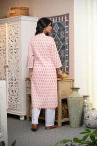 White Coral Booti Long Kurta