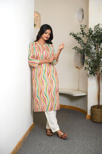 Ivory Foil Print Rayon Long Kurta