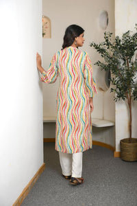 Ivory Foil Print Rayon Long Kurta