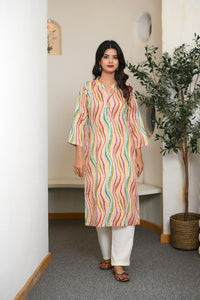 Ivory Foil Print Rayon Long Kurta