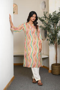 Ivory Foil Print Rayon Long Kurta