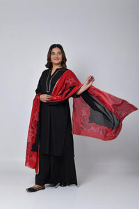 Black Red Ghevar Bandhej Dupatta