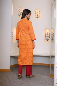 Yellow Bandhej Hand Embroidered Kurta