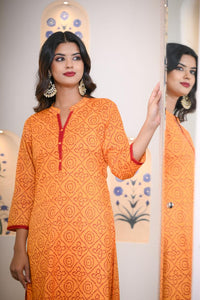 Yellow Bandhej Hand Embroidered Kurta