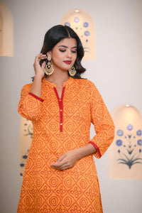 Yellow Bandhej Hand Embroidered Kurta