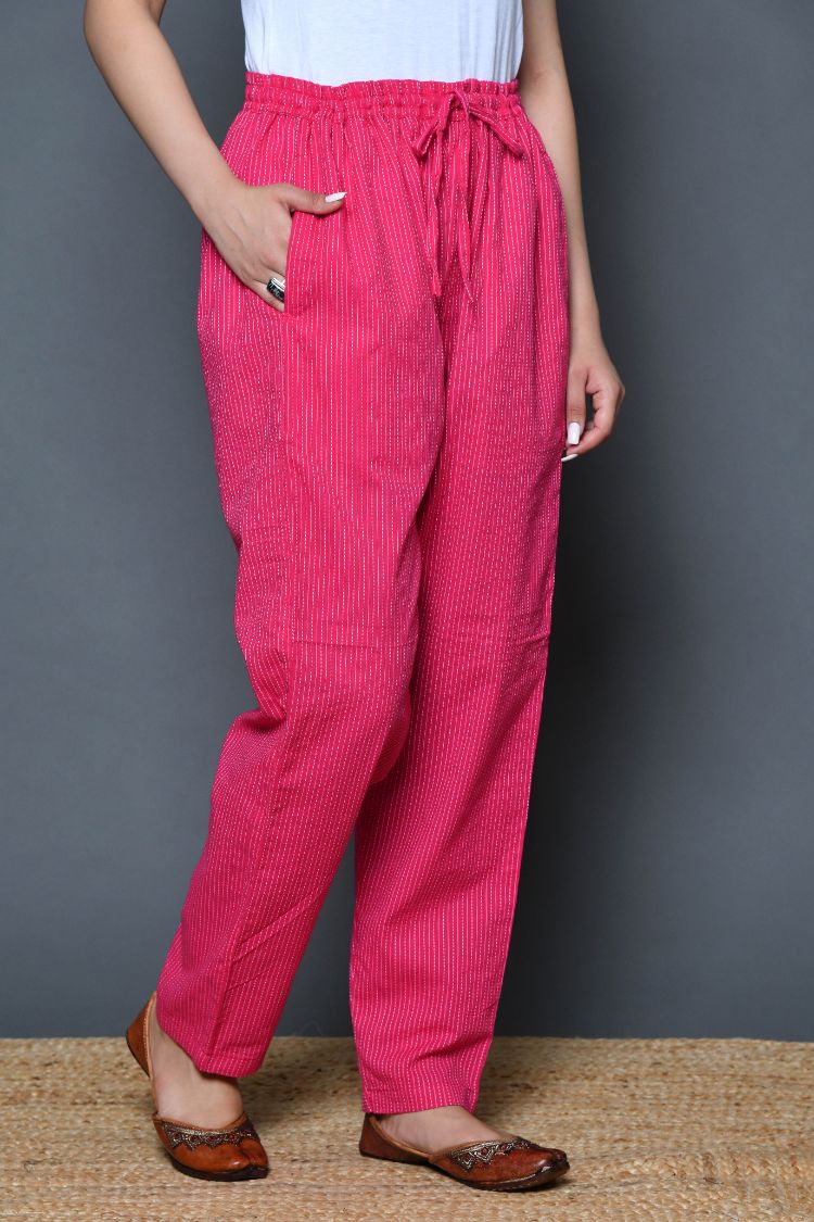 Pink White Striped Pants for Women Pink White Striped Cotton Pants for  Ladies in Jaipur