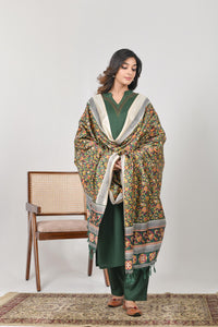 Green Avani Floral Dola Silk Dupatta