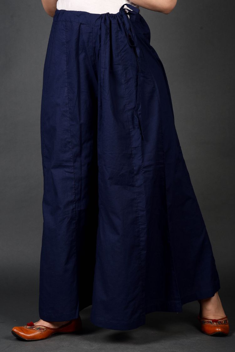 Navy Blue Pleated Palazzo Pants Design by First Resort by Ramola Bachchan  at Pernias Pop Up Shop 2023