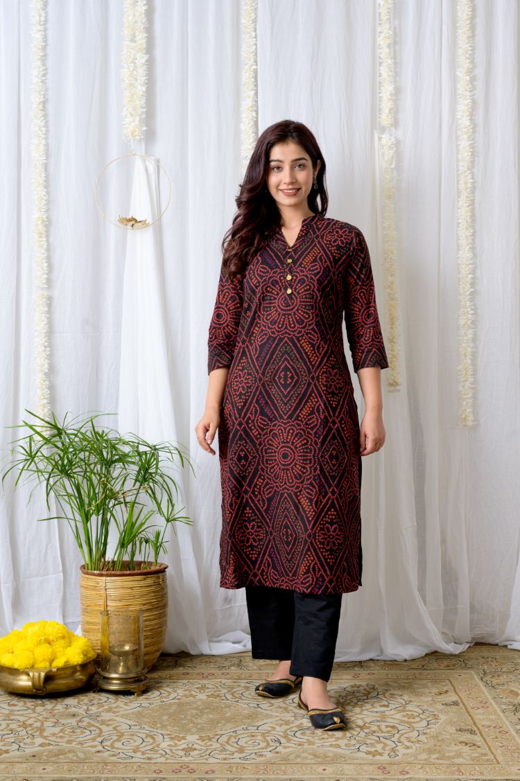 Ehsas Black Bandhani Collar Kurta – Jaipuriya