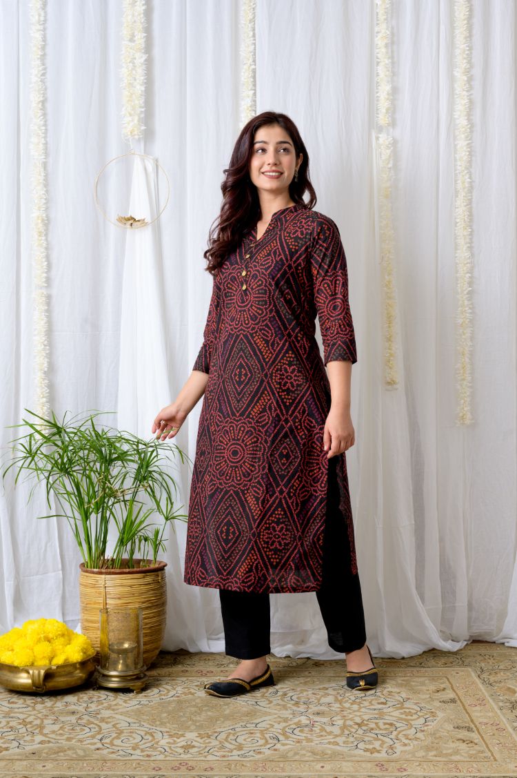 Ehsas Black Bandhani Collar Kurta – Jaipuriya